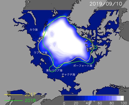 今年9月10日の海氷分布予測図