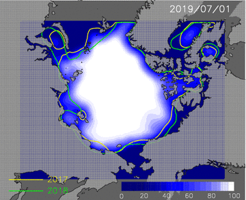 7月1日から9月20日までの海氷分布予測値