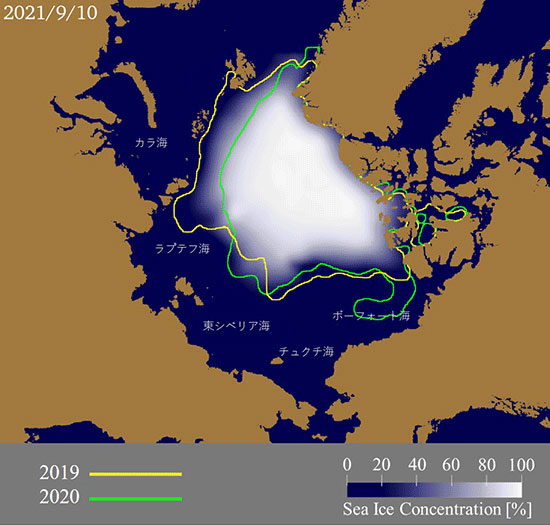 2021年9月10日の海氷分布予測図。