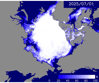 Animation of predicted Arctic sea ice extent from the July 1 to the September 27.