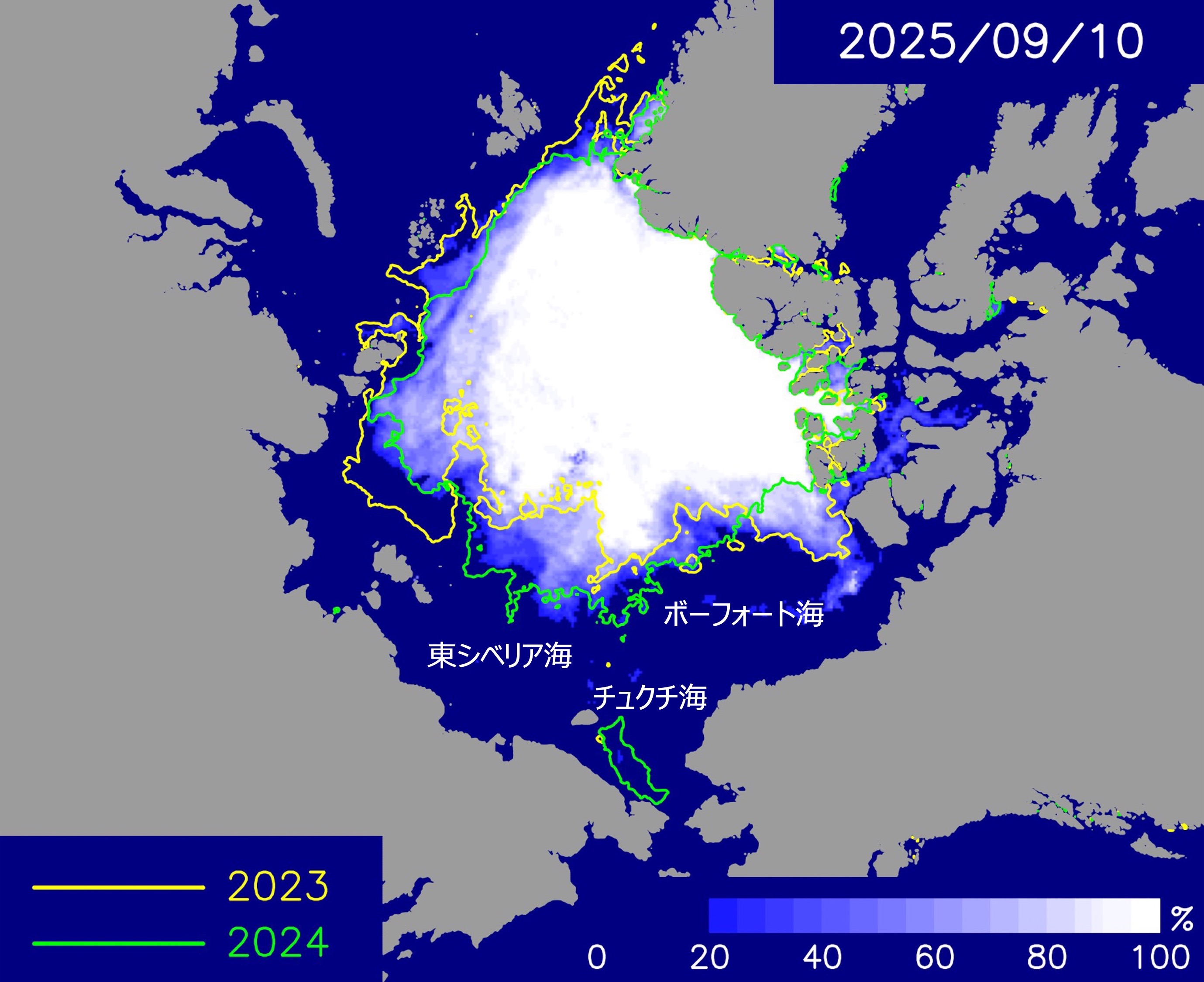 2025年9月10日の予測海氷分布。