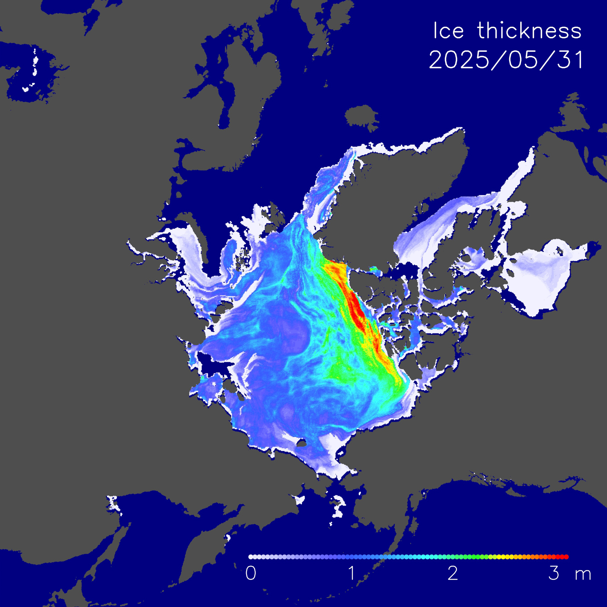 Sea-ice thickness distribution on April 30, 2025.