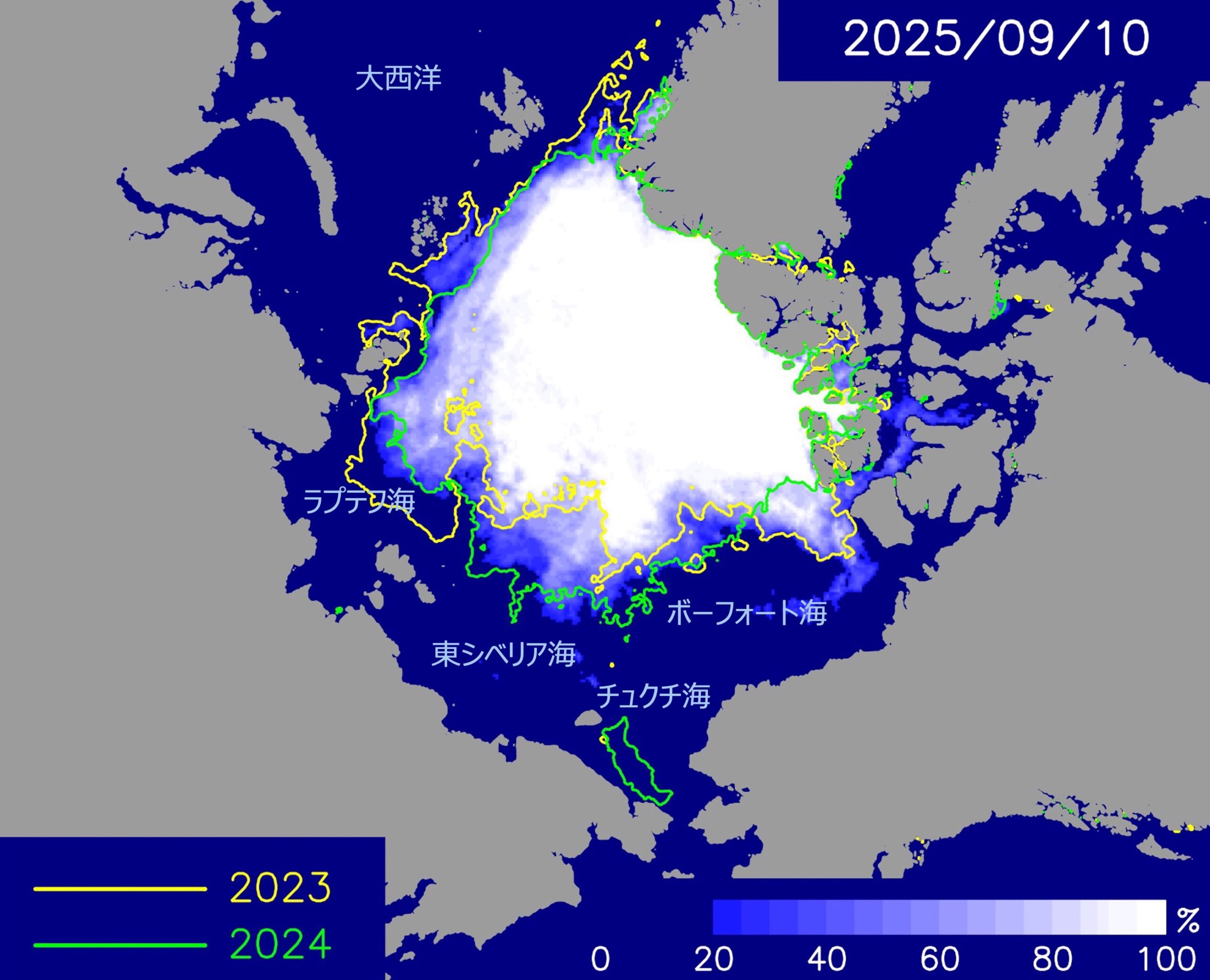 2025年9月10日の予測海氷分布。